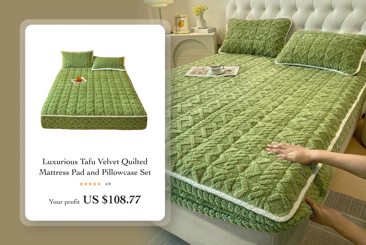 Luxurious Velvet Quilted Mattress Pad and Pillowcase Set